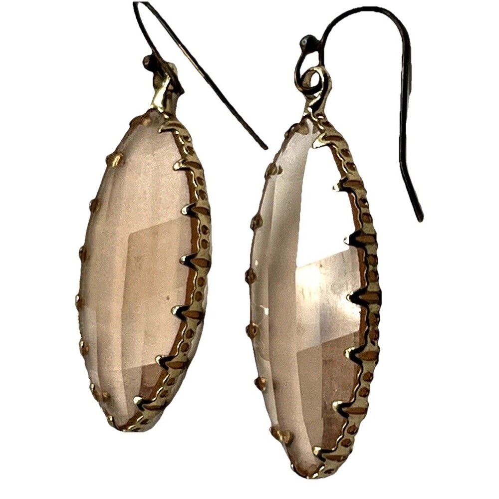 Earrings Dangle Marquise-shaped Pale Pink Faceted Stone Textured Metal Frame
